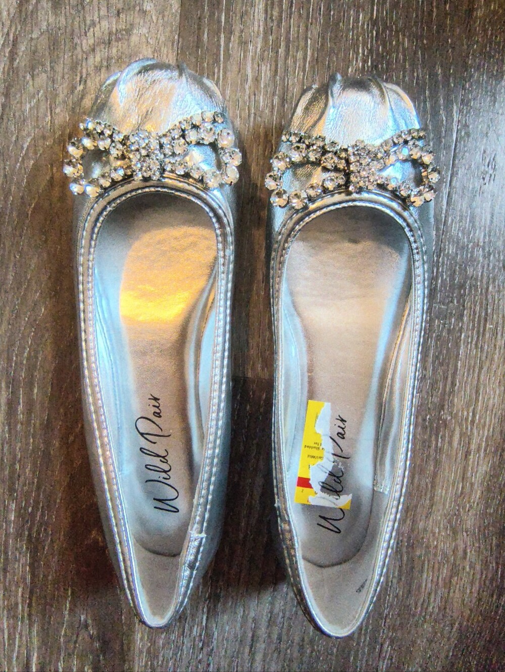 Wild Pair Metallic Silver Jeweled Bow Ballet Flats